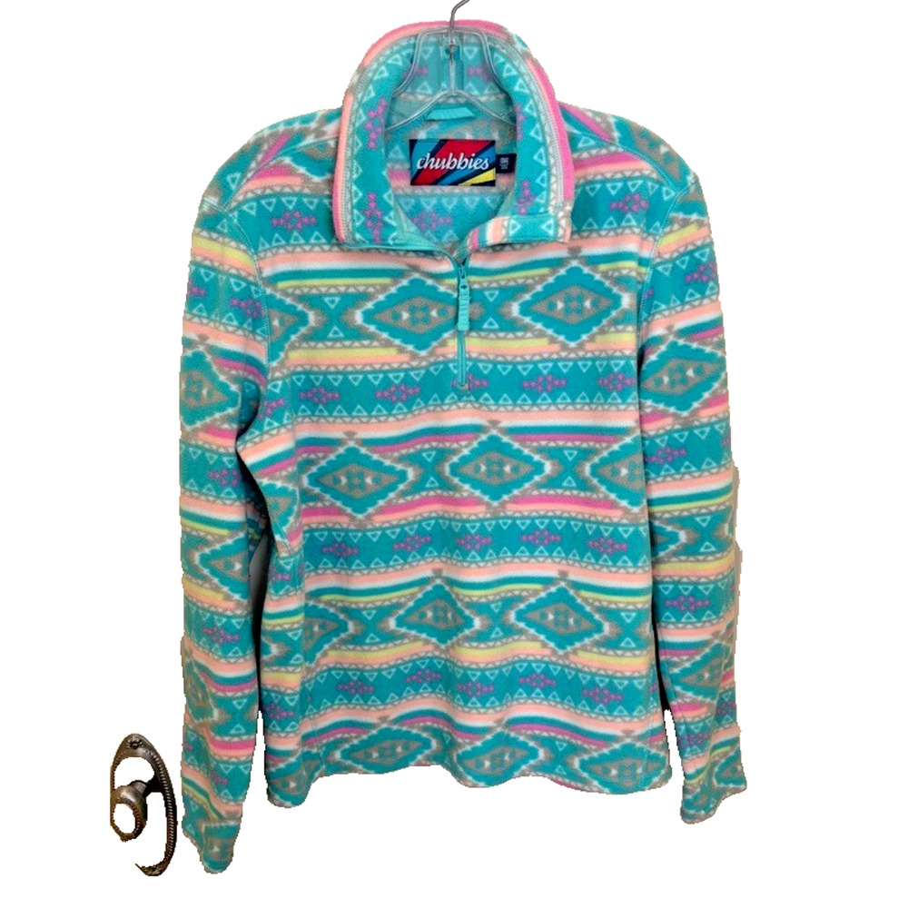 Chubbies Sweater Mens XS Green 1/4 Zip Pullover Fleece Aztec Southwestern